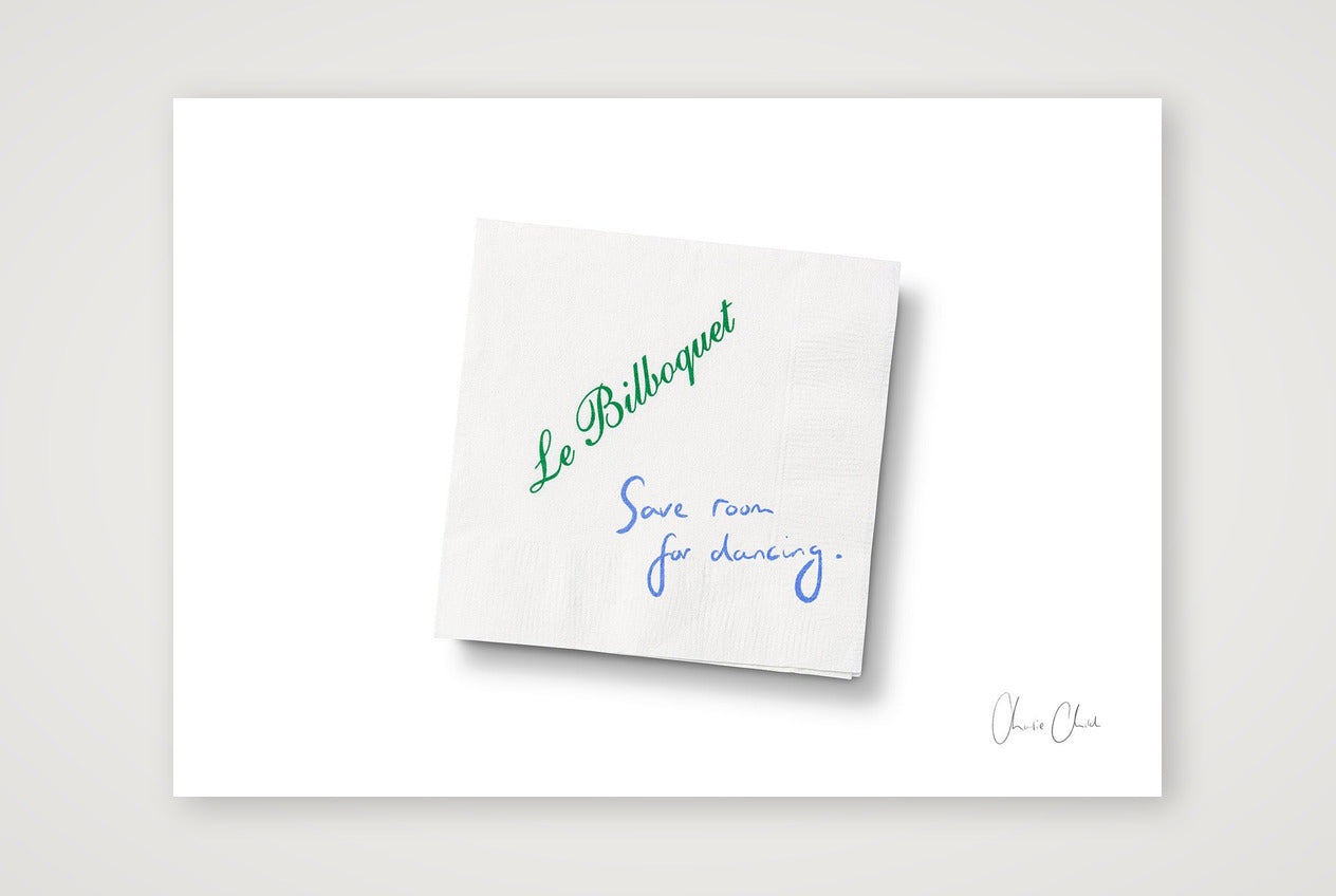 Napkin at Le Bilboquet — A4 (30×21cm, 12×8") Print only
