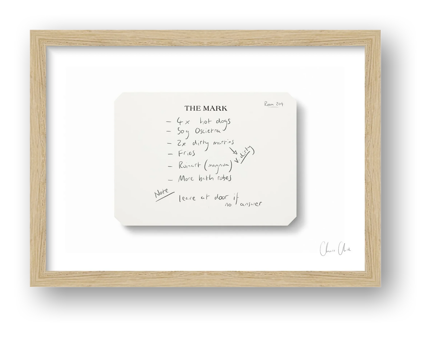 Note at The Mark, 'Room Service' — framed
